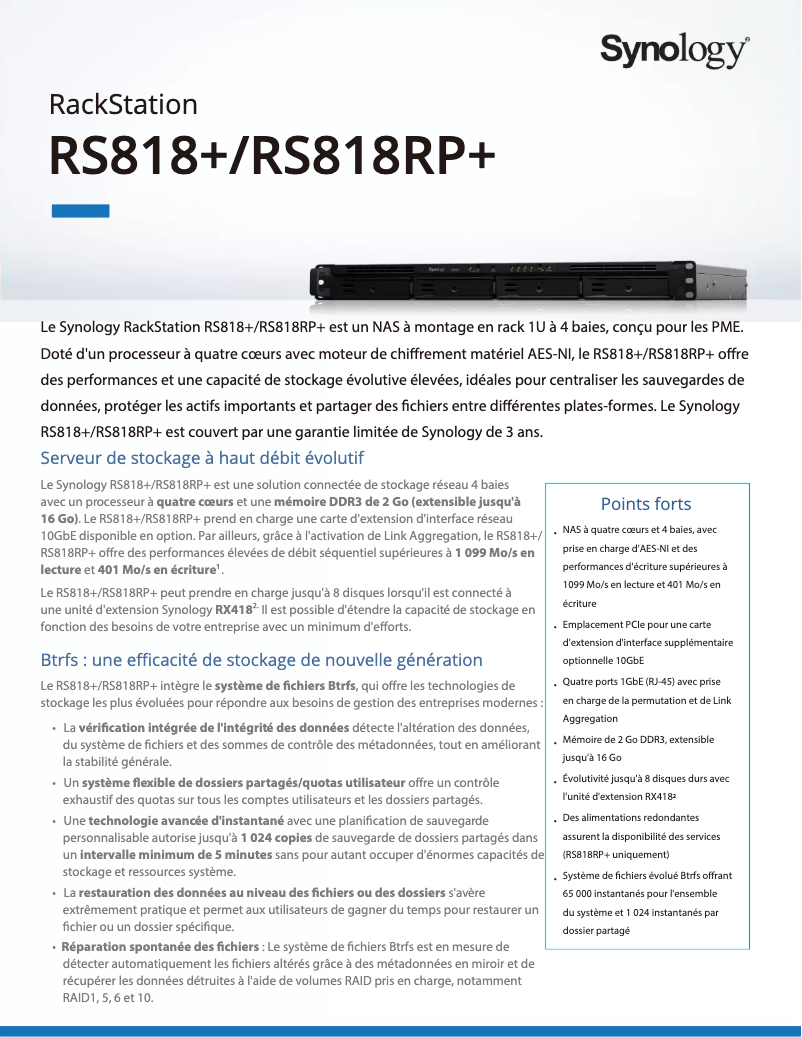 Image de la première page du manuel de l'appareil RackStation RS818+
