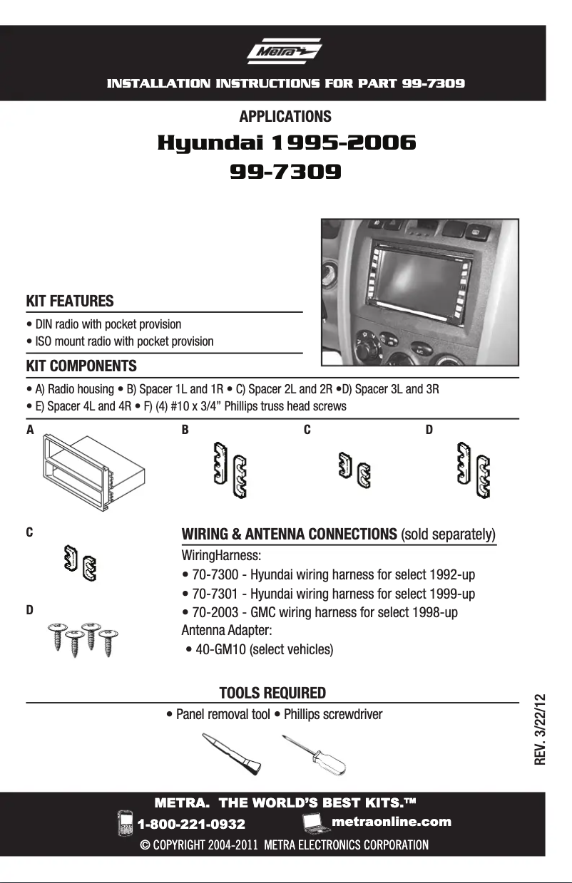 Page 1 de la notice Mode d'emploi Metra 99-7309