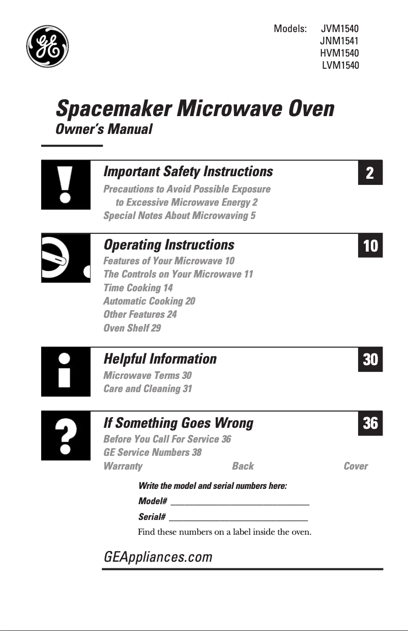 Page 1 of the manual Use and Maintenance Manual GE JVM1540SPSS