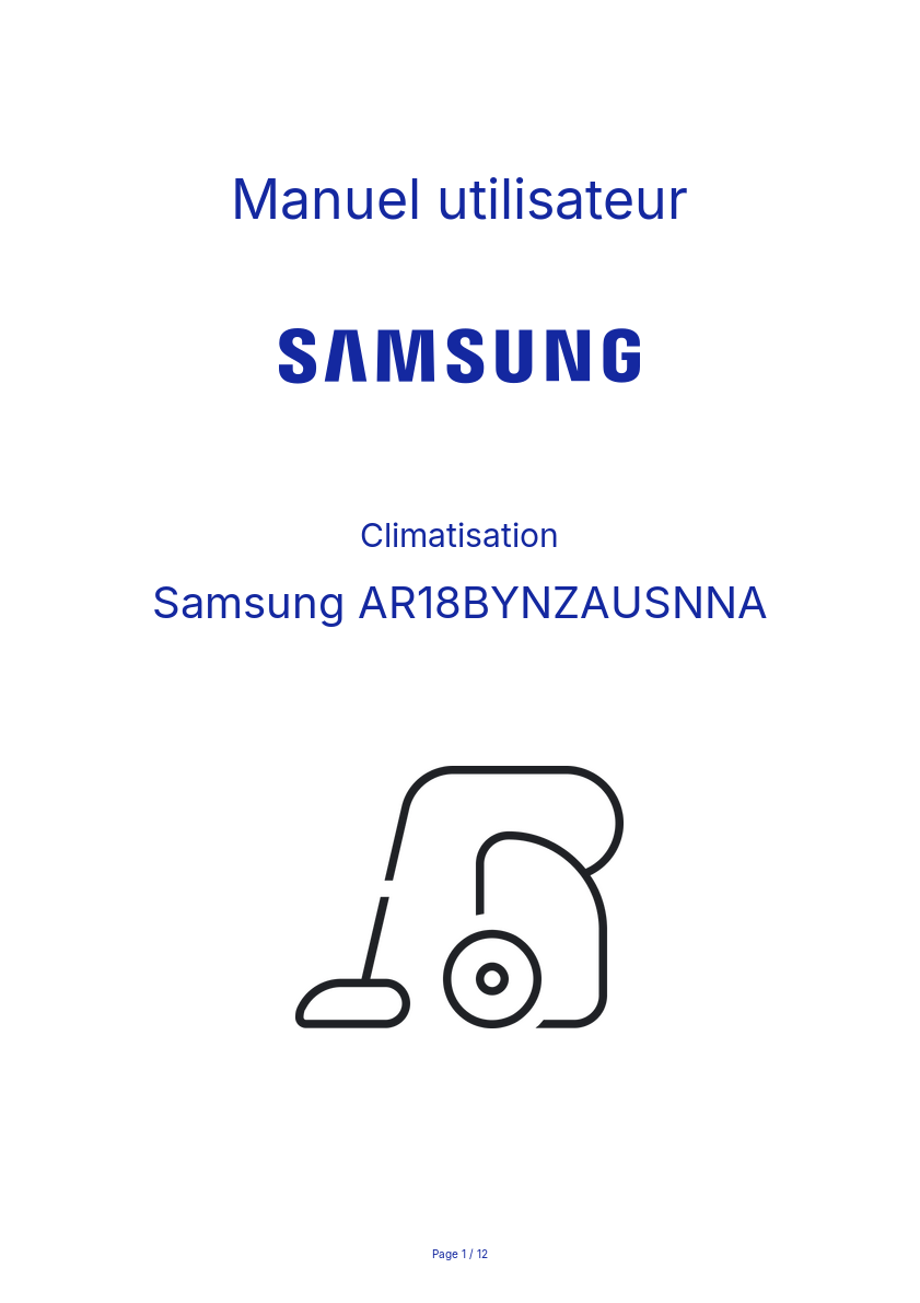 Page n°1 - Manuel utilisateur Samsung AR18BYNZAUSNNA