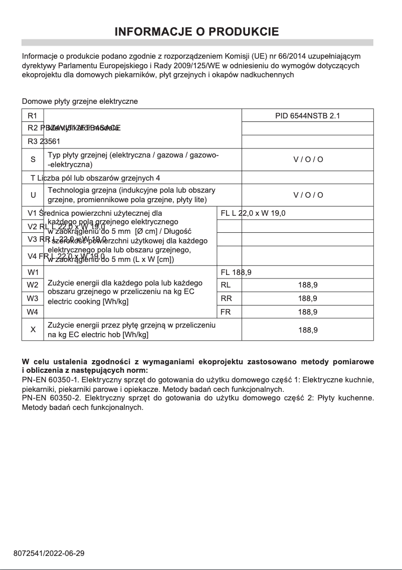 Page n°1 - Fiche technique Amica PI6544NSTB IN