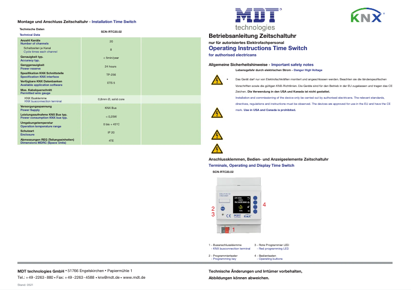 Page 1 de la notice Manuel utilisateur MDT SCN-RTC20.02