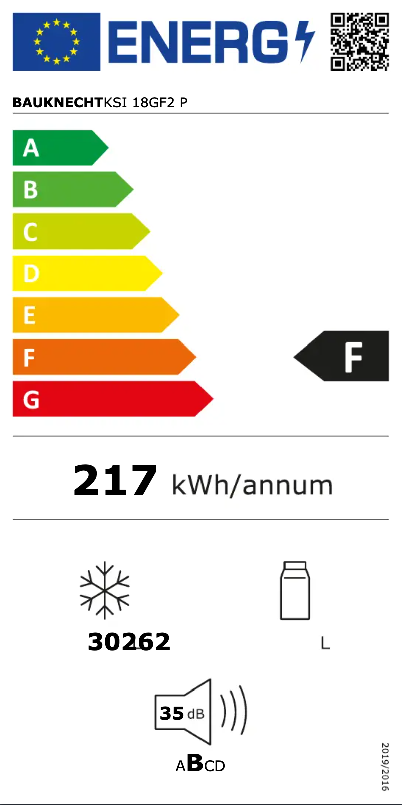 Page 1 de la notice Label énergétique Bauknecht KSI 18GF2 P