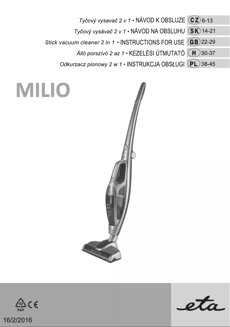 Image de la première page du manuel de l'appareil Milio Li-ion 3446 90000