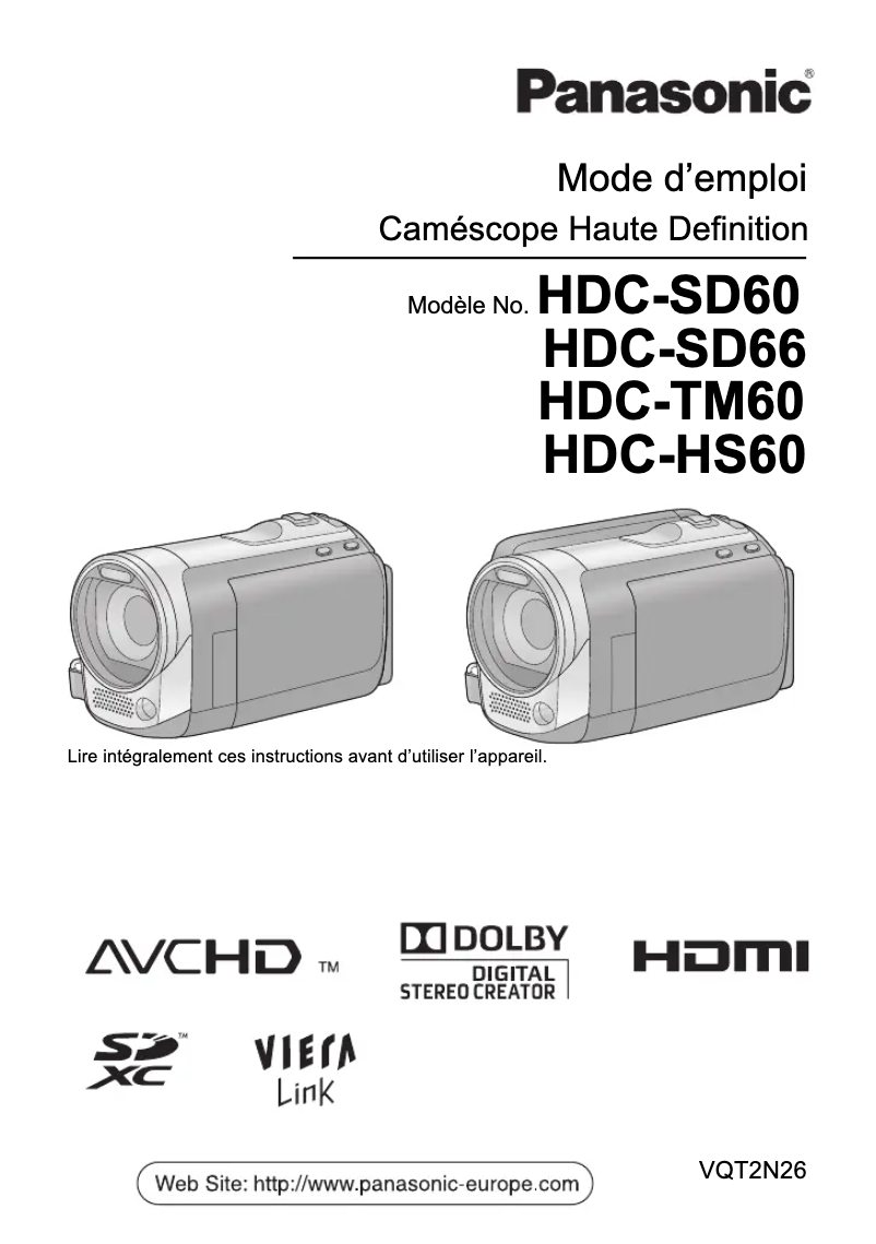 Page n°1 - Manuel utilisateur Panasonic HDC-SD66