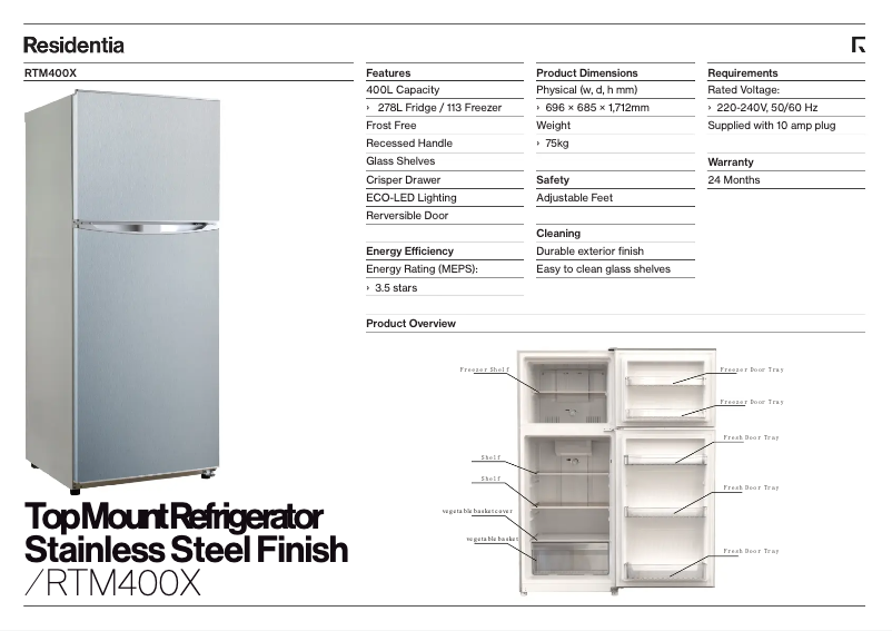 Page 1 de la notice Fiche technique Esatto RTM400X