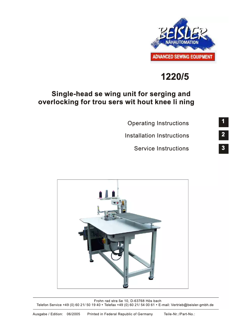 Page 1 de la notice Manuel utilisateur Dürkopp Adler Beisler 1220-5