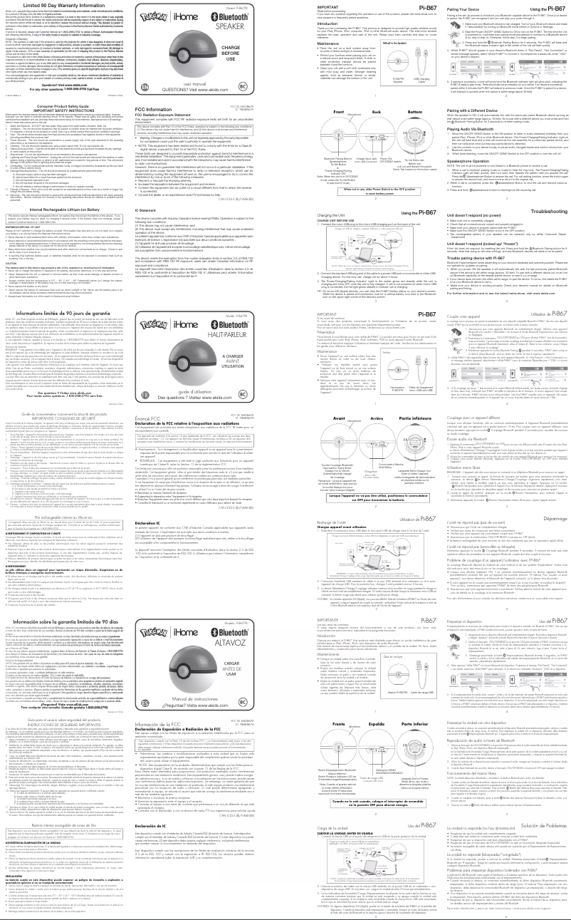 Page 1 de la notice Manuel utilisateur KIDdesigns PIB67PK