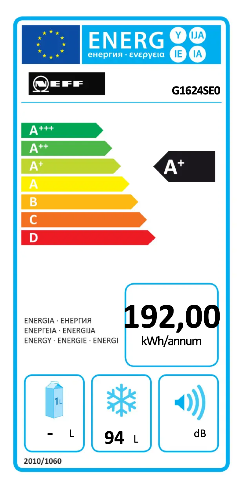 Page 1 de la notice Label énergétique Neff G1624SE0