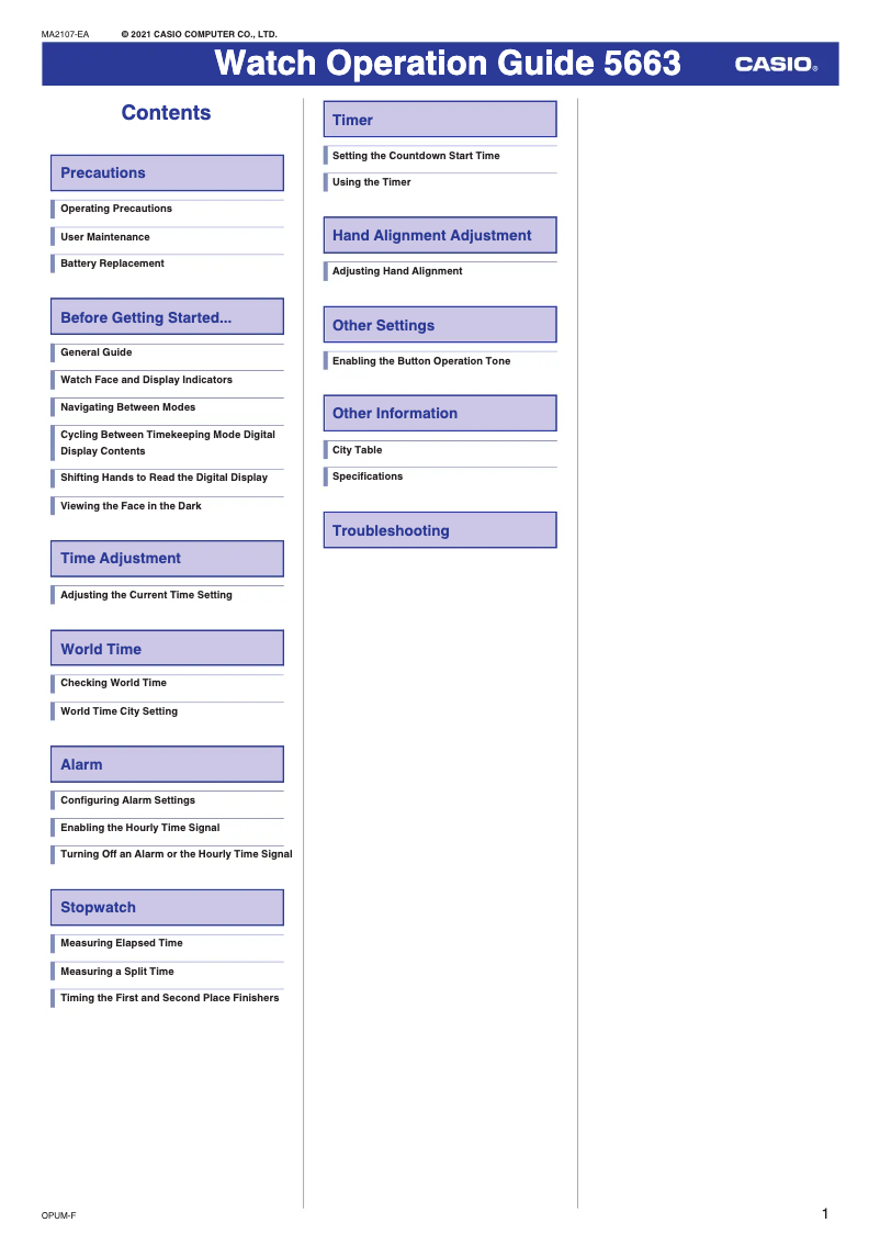 Page 1 de la notice Manuel utilisateur Casio GMS2100PG-1A4