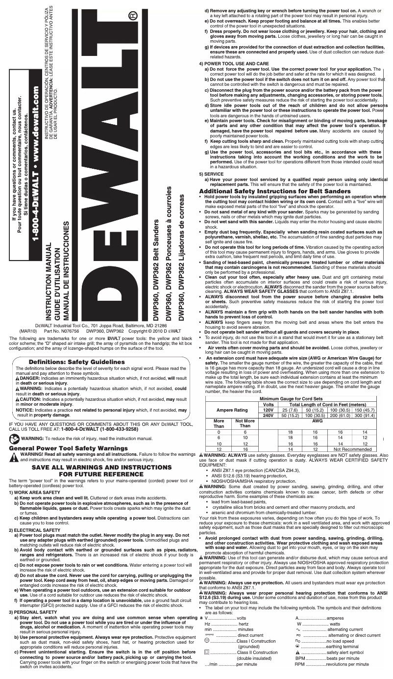 Page 1 de la notice Manuel utilisateur DeWalt DWP362