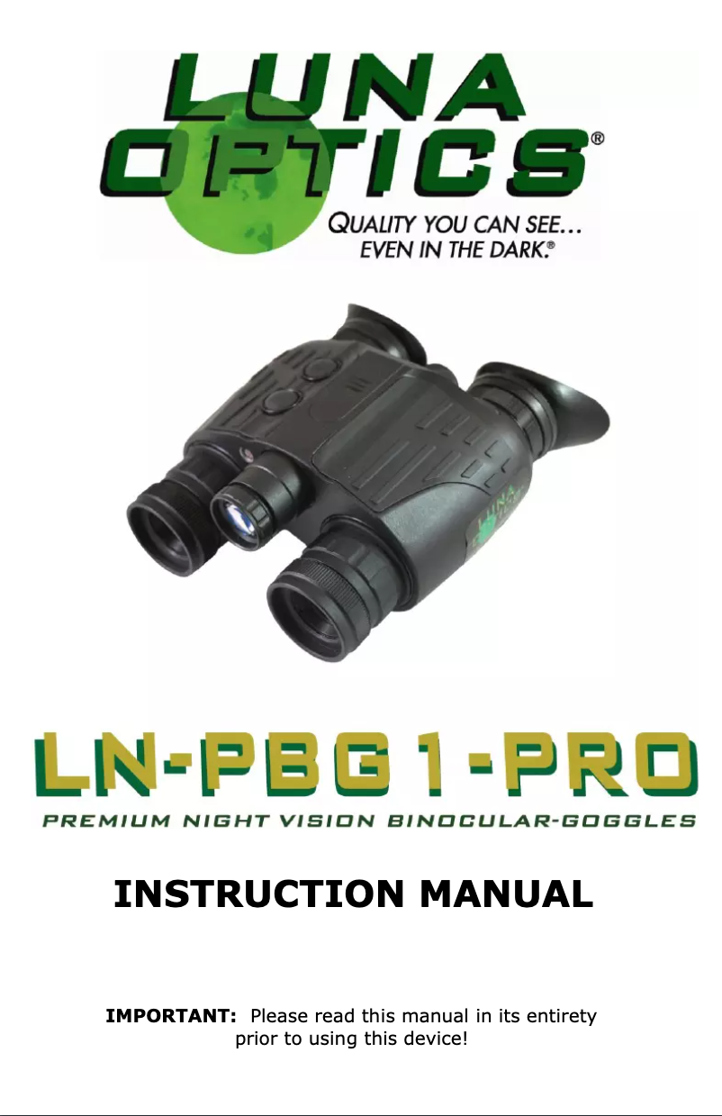 Page n°1 - Manuel utilisateur Luna Optics LN-PBG1-PRO