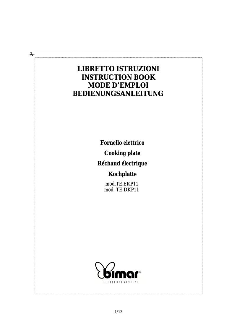 Page n°1 - Manuel utilisateur Bimar TE.DKP11