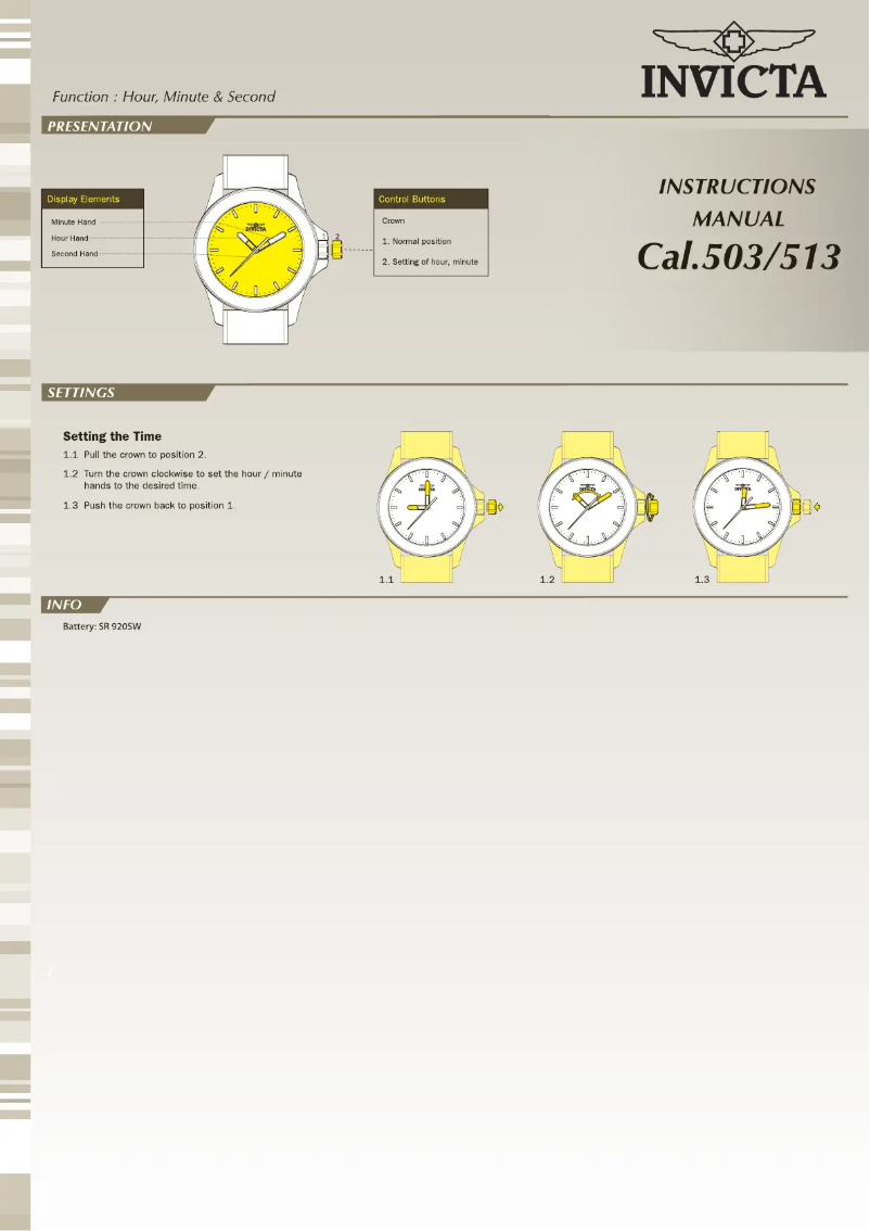 Page n°1 - Manuel utilisateur Invicta Specialty 30703