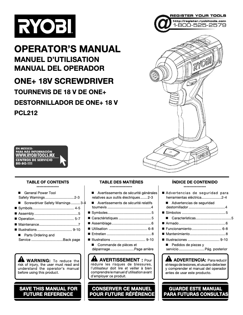Page 1 de la notice Manuel utilisateur RYOBI PCL212
