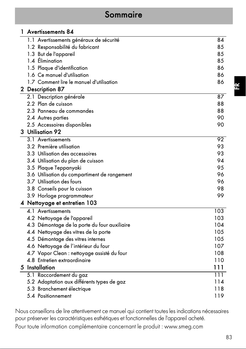 Page 1 de la notice Manuel utilisateur Smeg TR4110SF