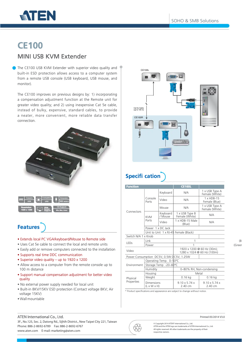 Page 1 de la notice Manuel utilisateur ATen CE100