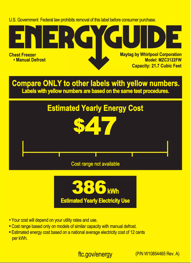 Page 1 of the manual Energy Label Maytag MZC3122FW