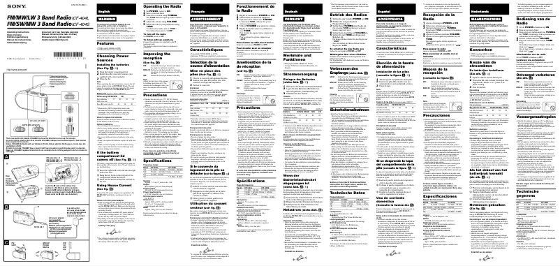 Page n°1 - Manuel utilisateur Sony ICF-404L