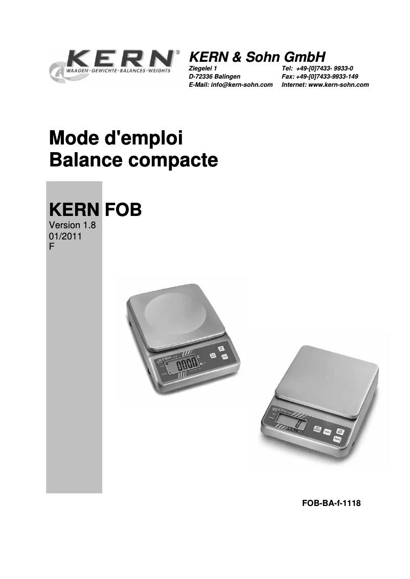 Page 1 de la notice Manuel utilisateur Kern FOB