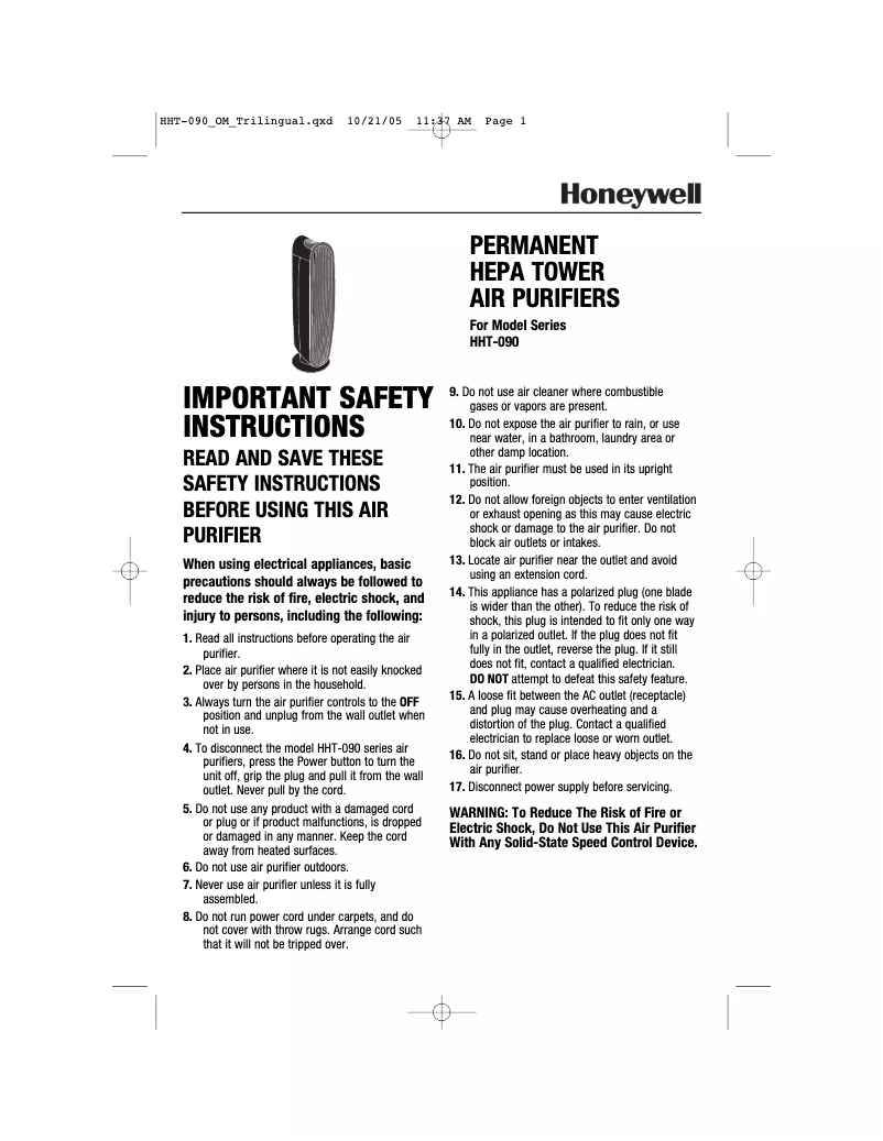 Page 1 de la notice Manuel utilisateur Honeywell HHT-090