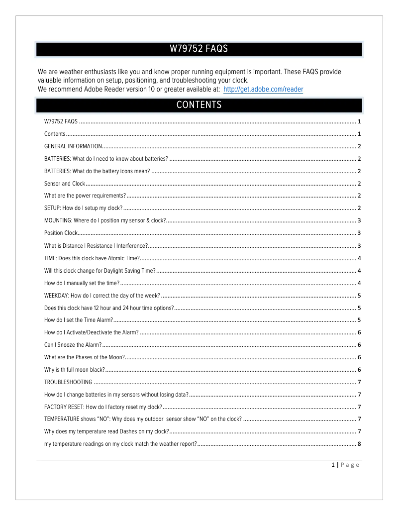Page 1 de la notice FAQ La Crosse Technology W79752