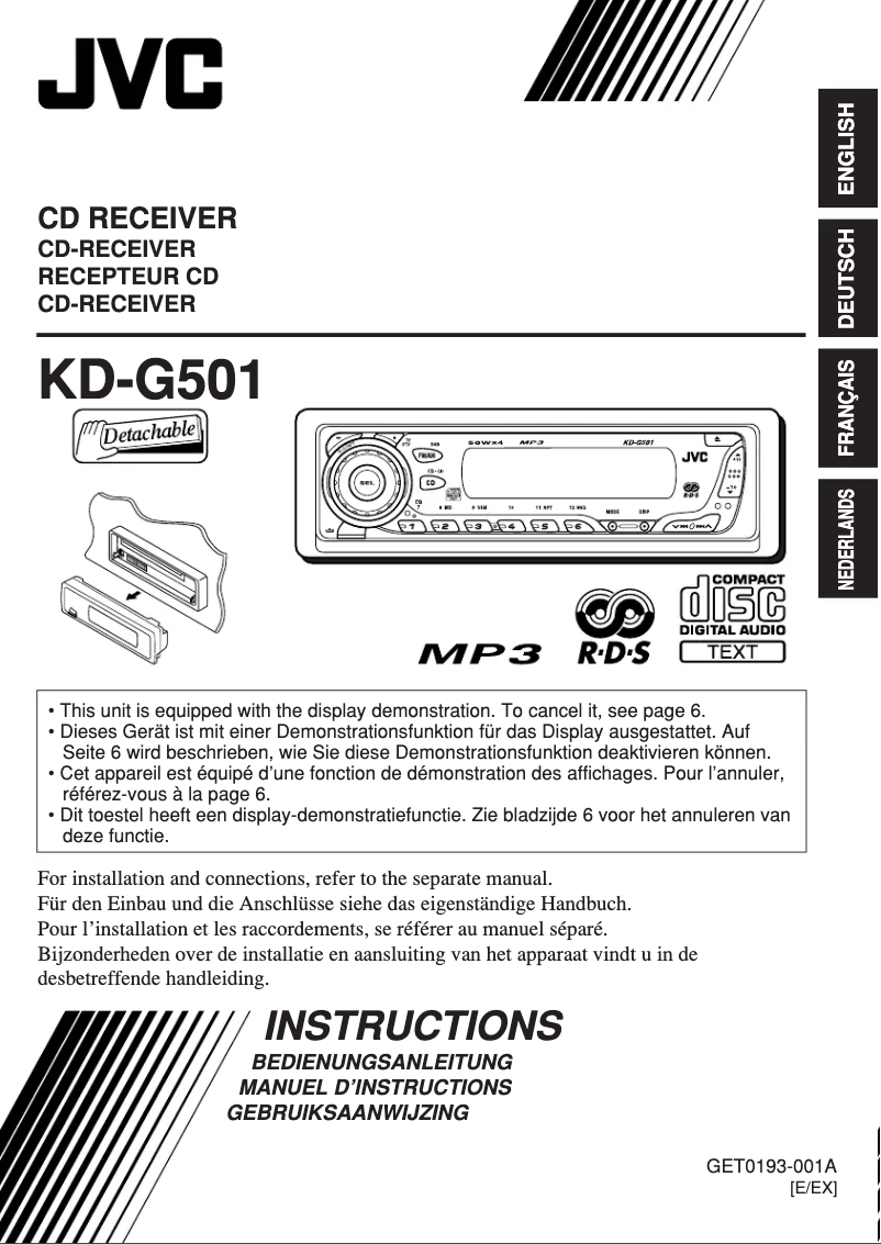 Page n°1 - Manuel utilisateur JVC KD-G501