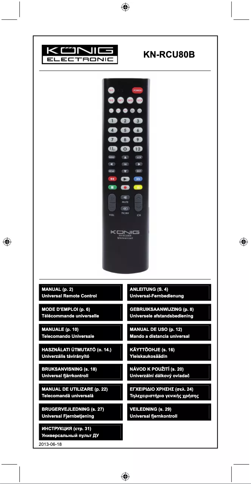 Page 1 de la notice Manuel utilisateur Konig KN-RCU80B