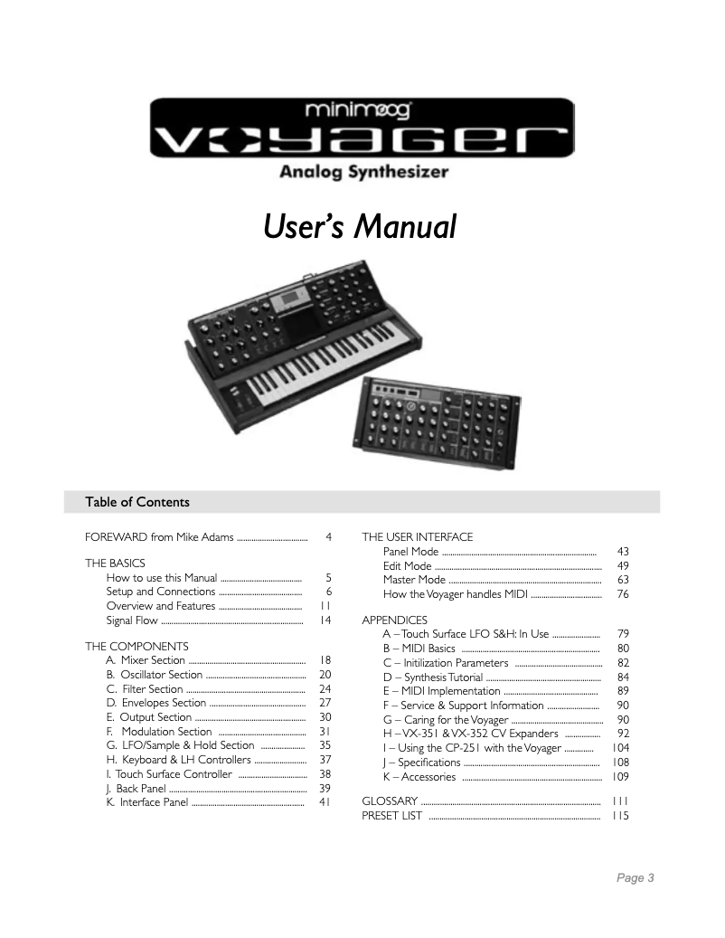 Page 1 de la notice Manuel utilisateur Moog MiniVoyager RME