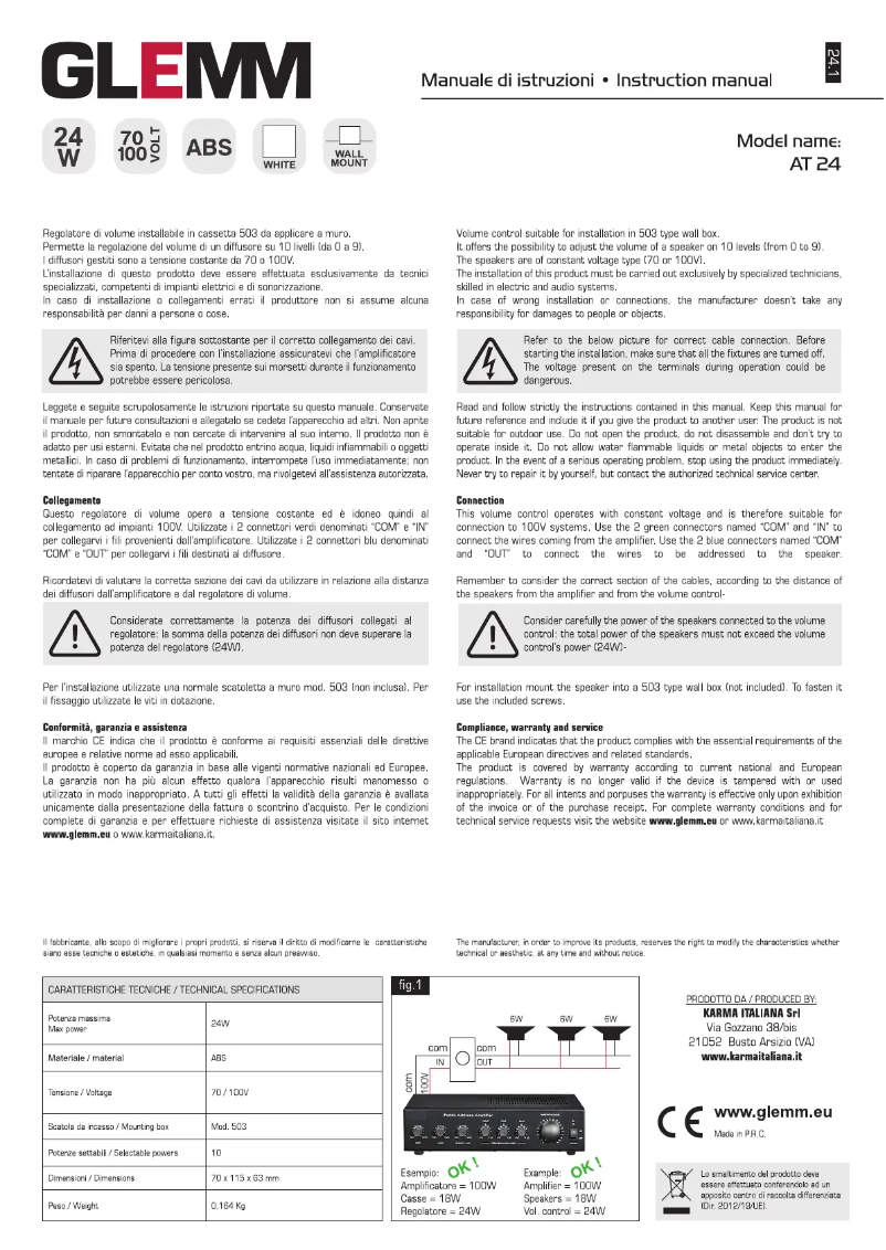 Page n°1 - Manuel utilisateur Glemm AT 24
