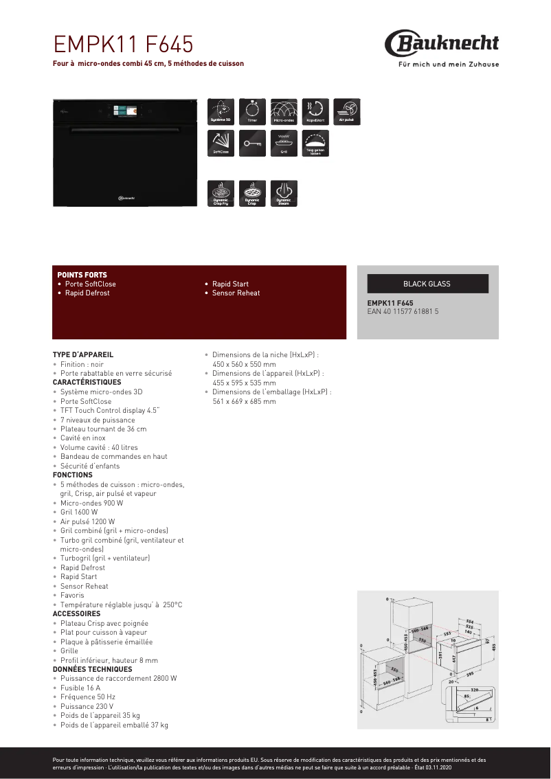 Page n°1 - Fiche technique Bauknecht EMPK11 F645