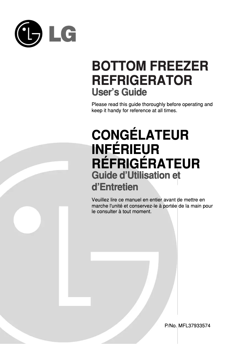 Page 1 de la notice Manuel utilisateur LG GR-F258UTK