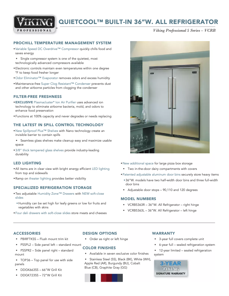 Page 1 de la notice Fiche technique Viking VCRB5363L