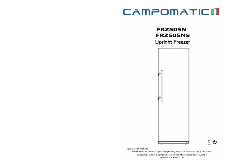 Page 1 de la notice Manuel utilisateur Campomatic FRZ505NS