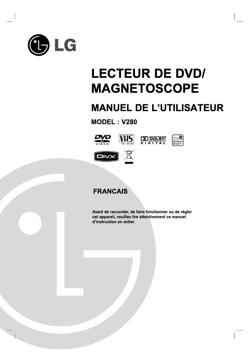 Page 1 de la notice Manuel utilisateur LG V280N