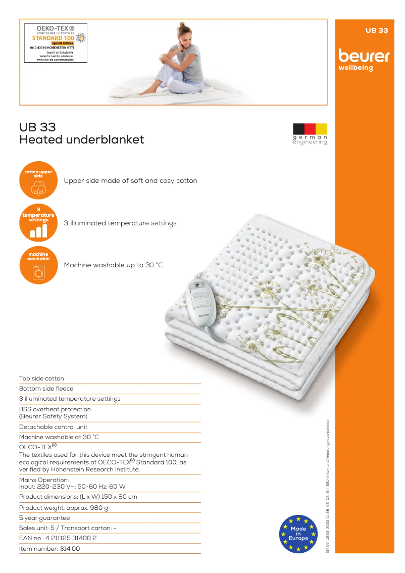 Page n°1 - Fiche technique Beurer UB 33