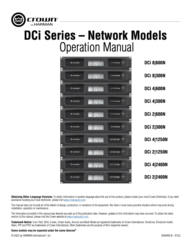 Page 1 de la notice Manuel utilisateur Crown DCi 8|600N