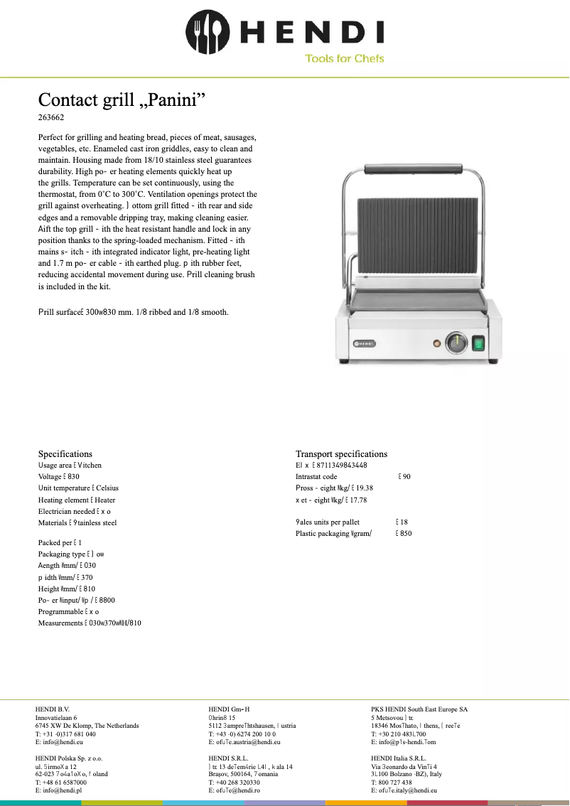Page 1 de la notice Fiche technique Hendi 263662