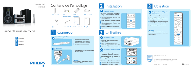 Page 1 de la notice Guide de démarrage rapide Philips MCD909