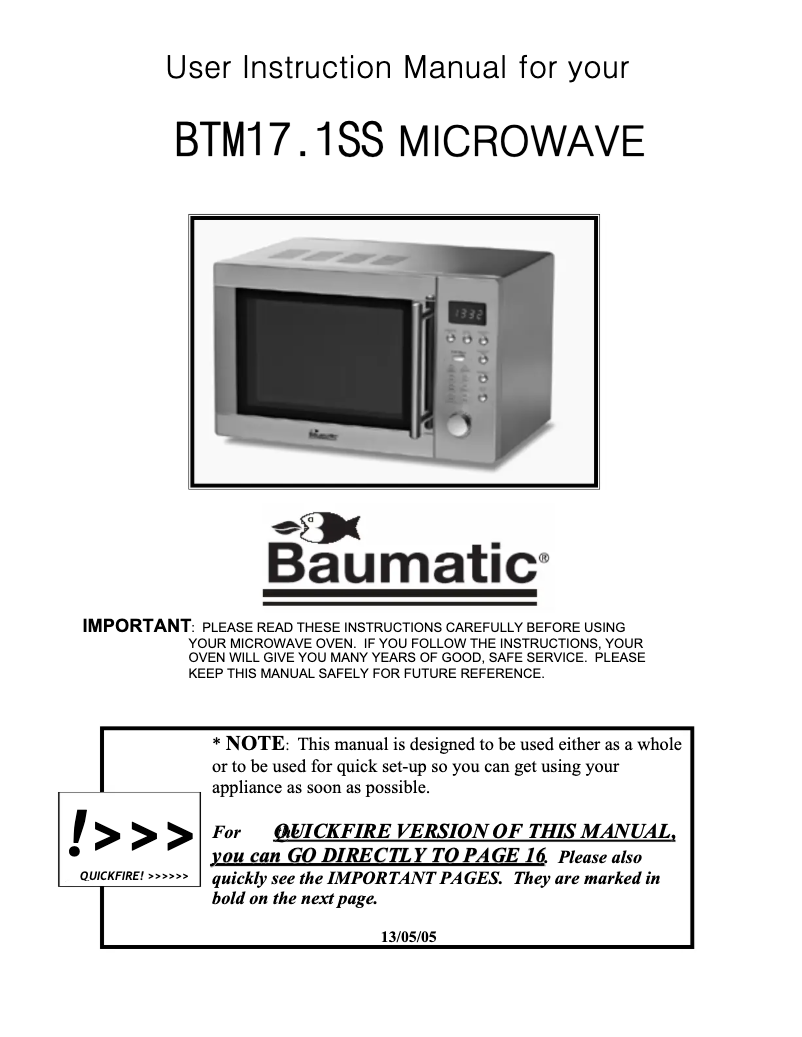 Image de la première page du manuel de l'appareil BTM17.1SS
