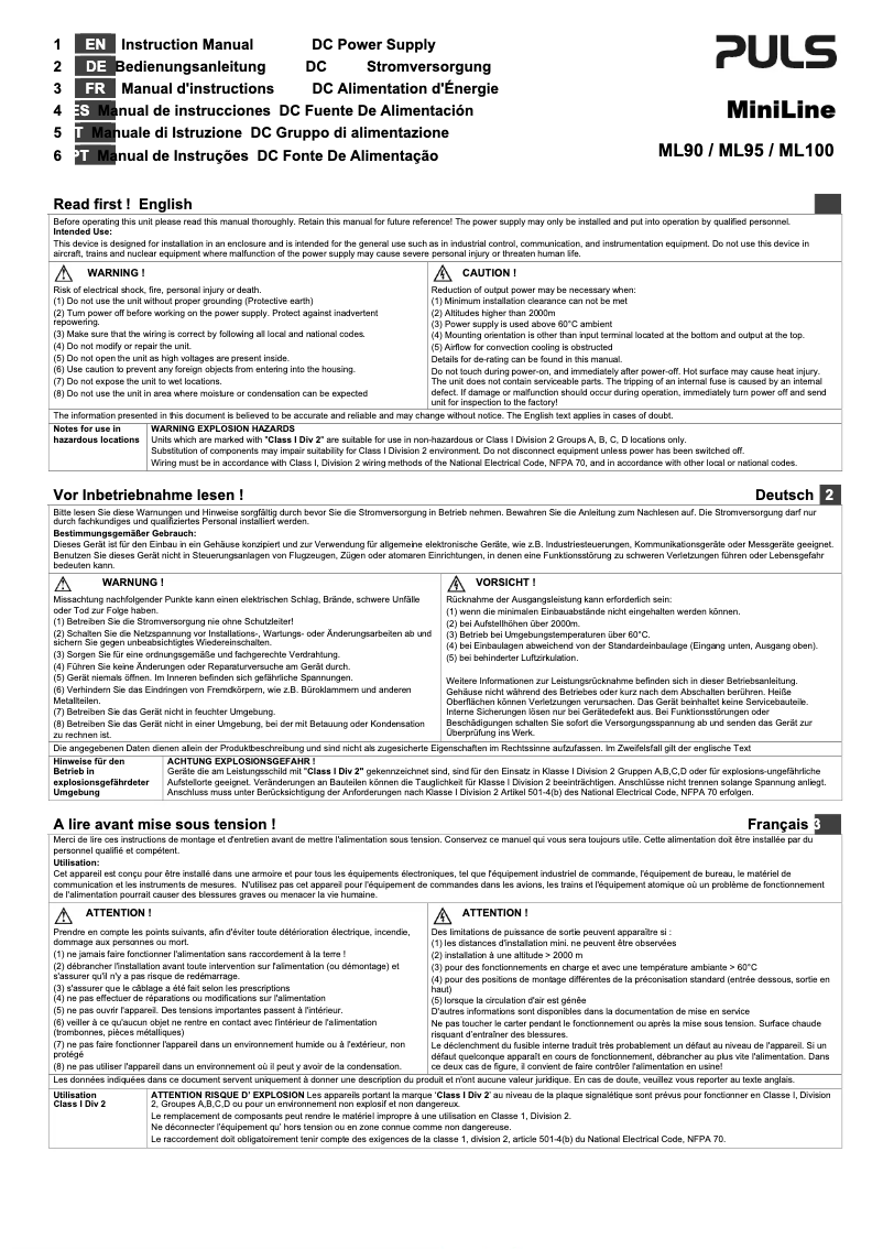 Image de la première page du manuel de l'appareil MiniLine ML100