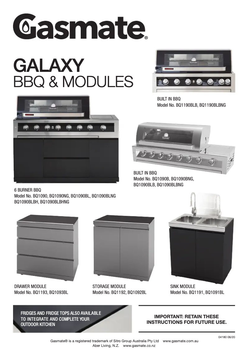 Page 1 de la notice Manuel utilisateur Gasmate Galaxy BQ1190BLB