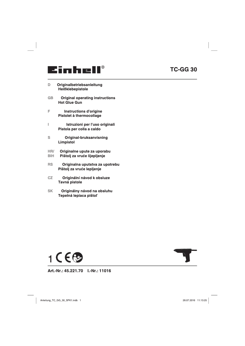 Page 1 de la notice Manuel utilisateur Einhell TC-GG 30