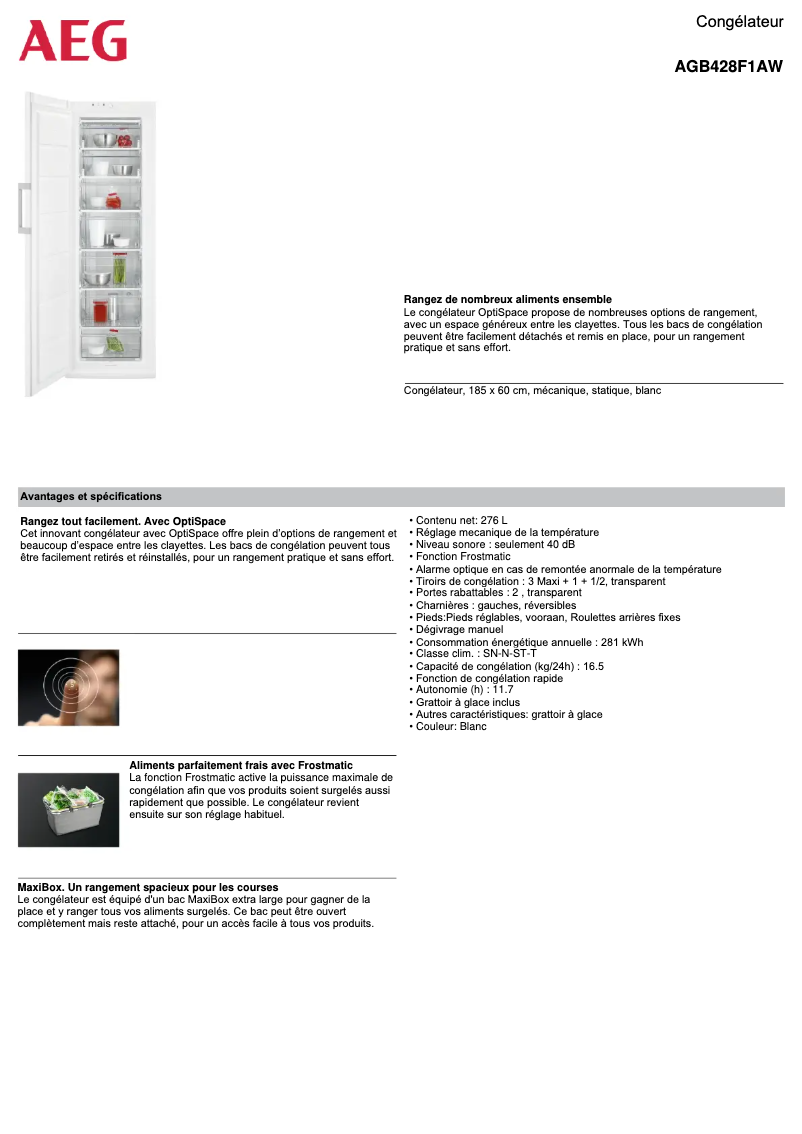 Page n°1 - Fiche technique AEG AGB428F1AW