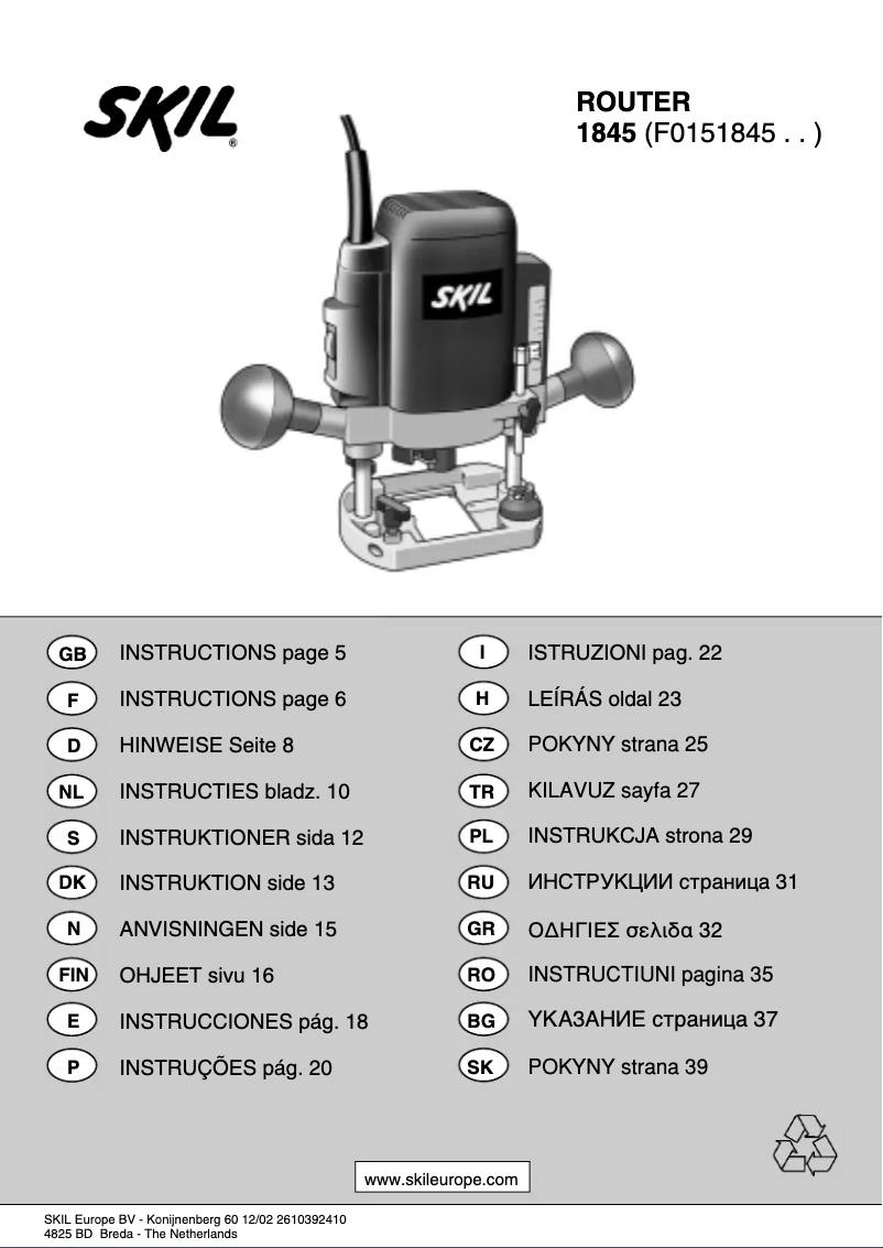 Page 1 de la notice Manuel utilisateur Skil 1845