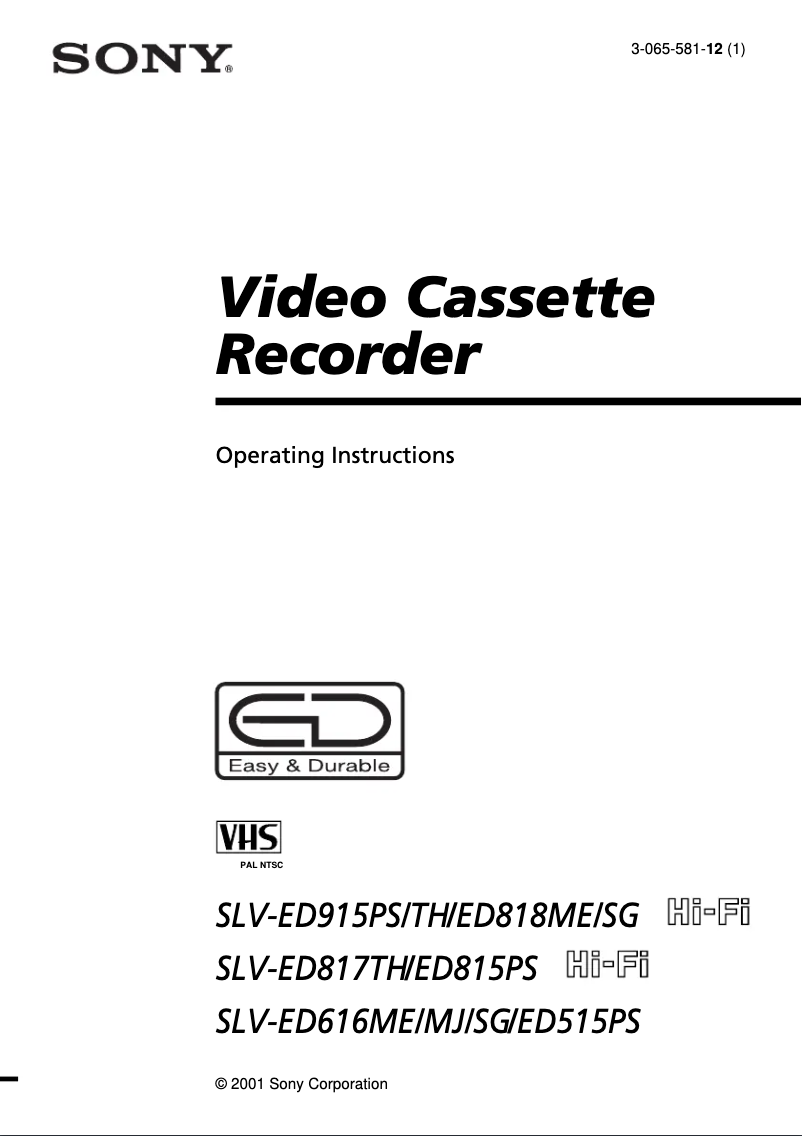 Page n°1 - Manuel utilisateur Sony SLV-ED815PS