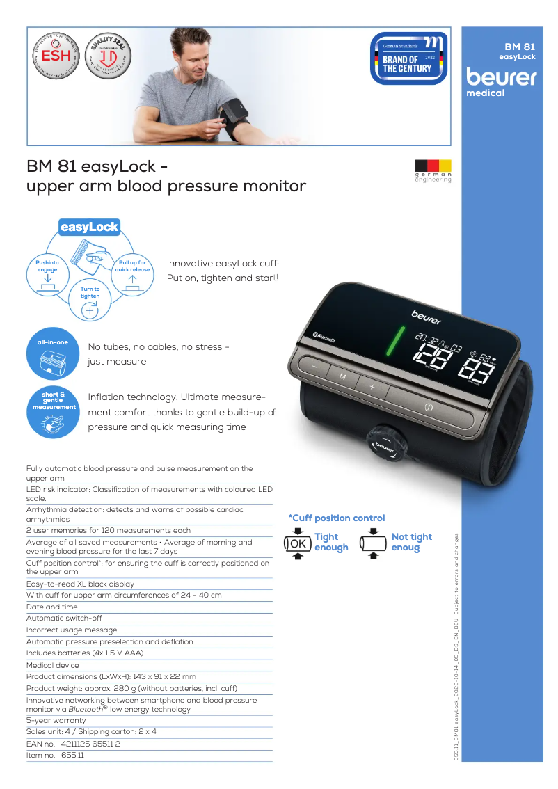 Página 1 del manual Ficha técnica Beurer BM 81 easyLock
