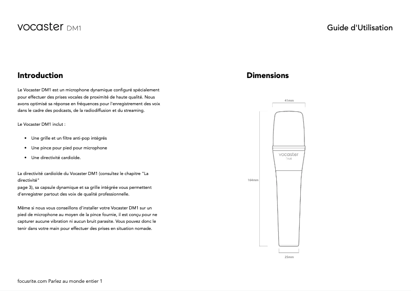 Image de la première page du manuel de l'appareil Vocaster DM1