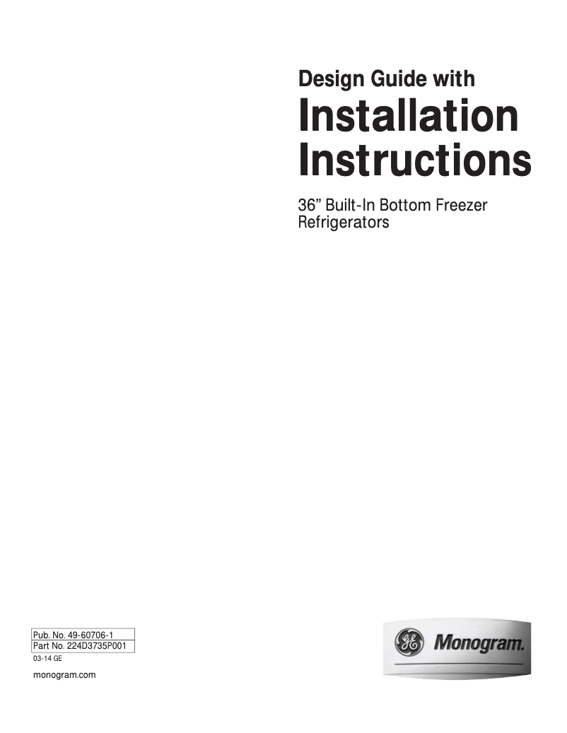 Page 1 de la notice Guide d'installation GE ZIC360NXRH