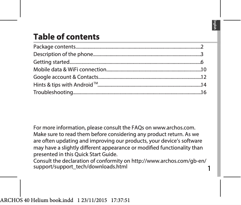 Image de la première page du manuel de l'appareil 40 Helium